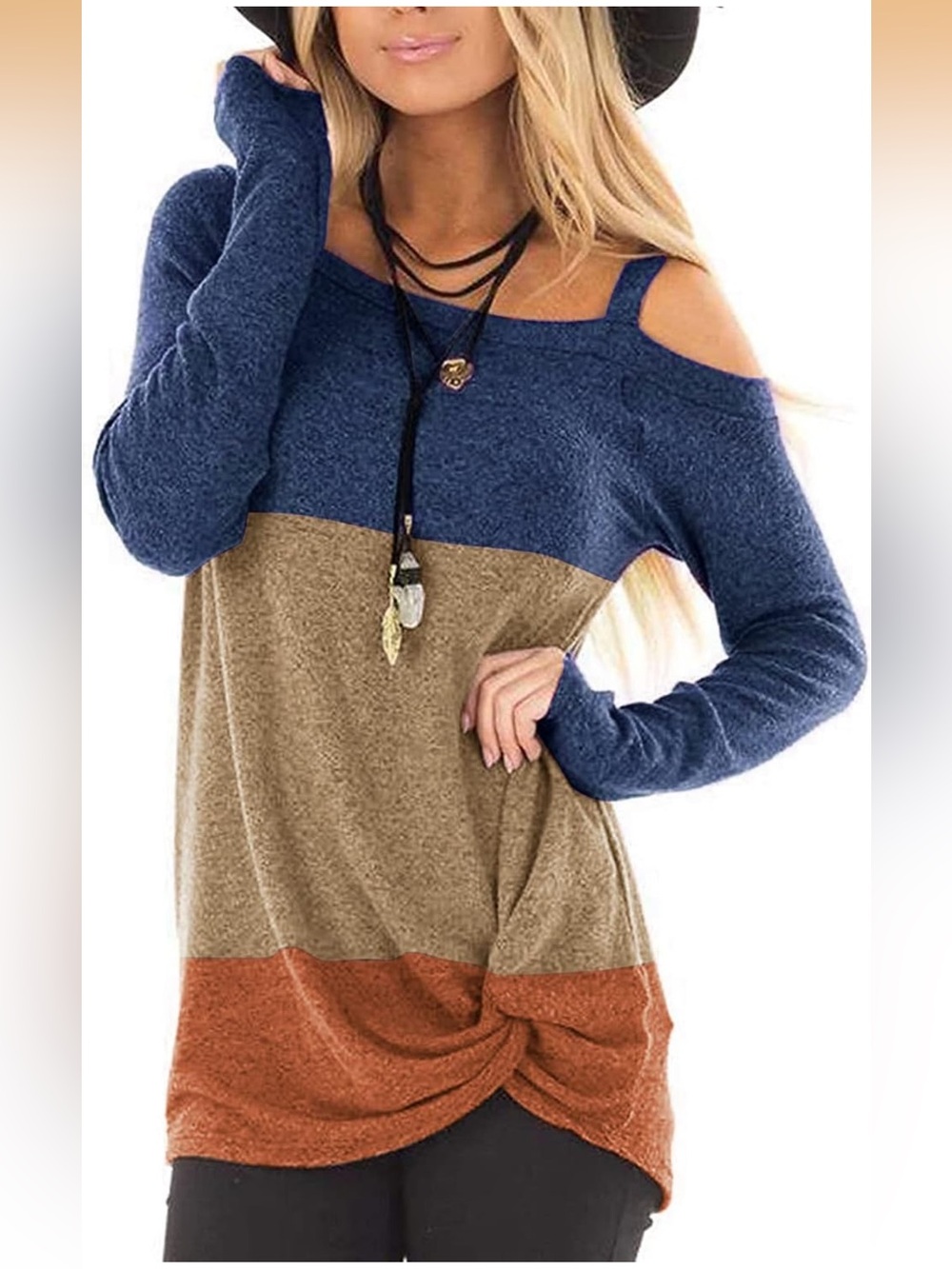 Excellent condition! Cold-Shoulder Colorblock Long Sleeve Top. Size Large. - Picture 12 of 15